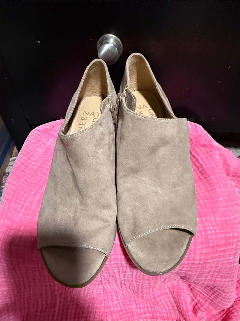 Naturalizer Taupe Suede Peep-Toe Mules